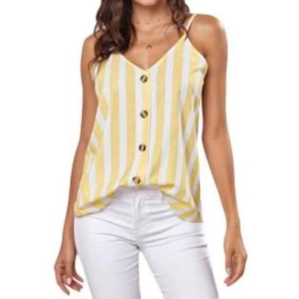 Cabana Stripe Cami Spaghetti Top with Tortoise Shell Buttons  - Medium